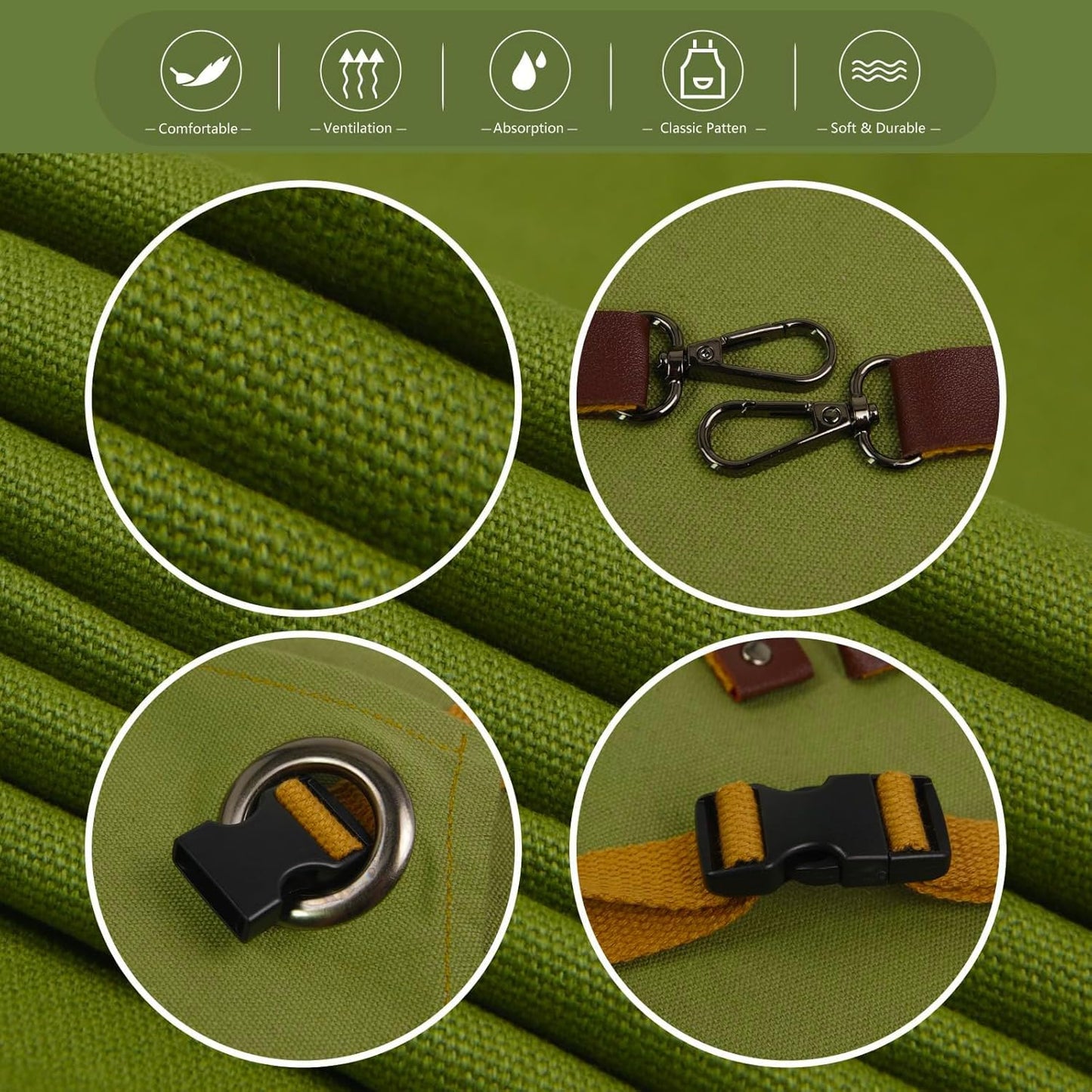 5 Pack Kitchen Apron, Work Apron, Canvas, Multiple Pockets, Gardening, Painting, BBQ, Artist, Carpenter, Sizes M to XXL, Olive