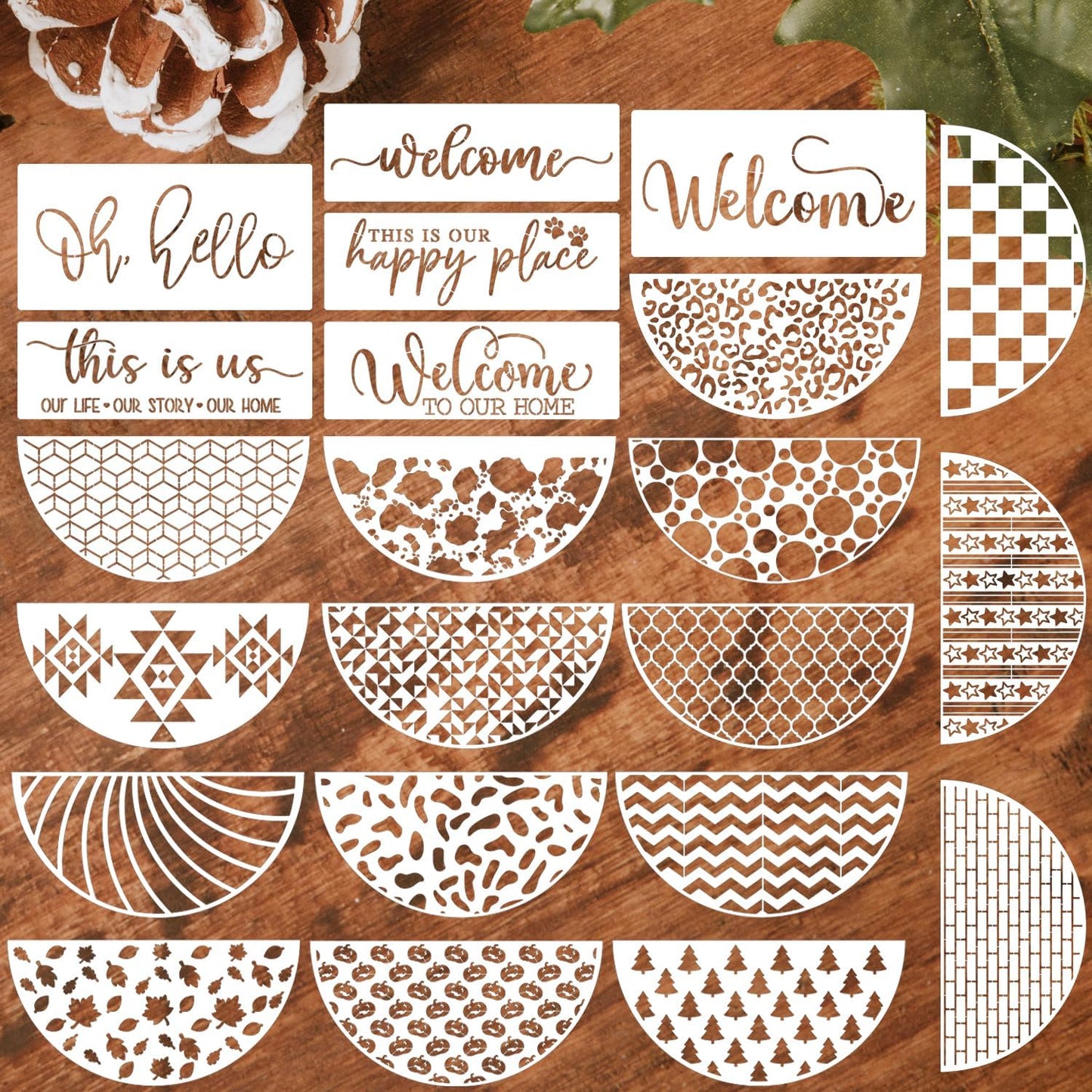 Welcome Stencils for Painting on Wood 12” Welcome Stencil for Door Mat Half Round Stencils for Wood Sign Doormat Fabrics