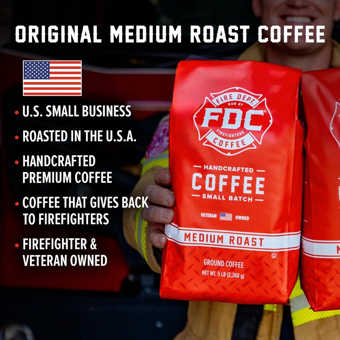 Fire Department Coffee - Gives Back to Firefighters - Balanced & Smooth Original Medium Roast Ground Coffee - Roasted in the USA - Veteran Owned - Bulk 5 LB