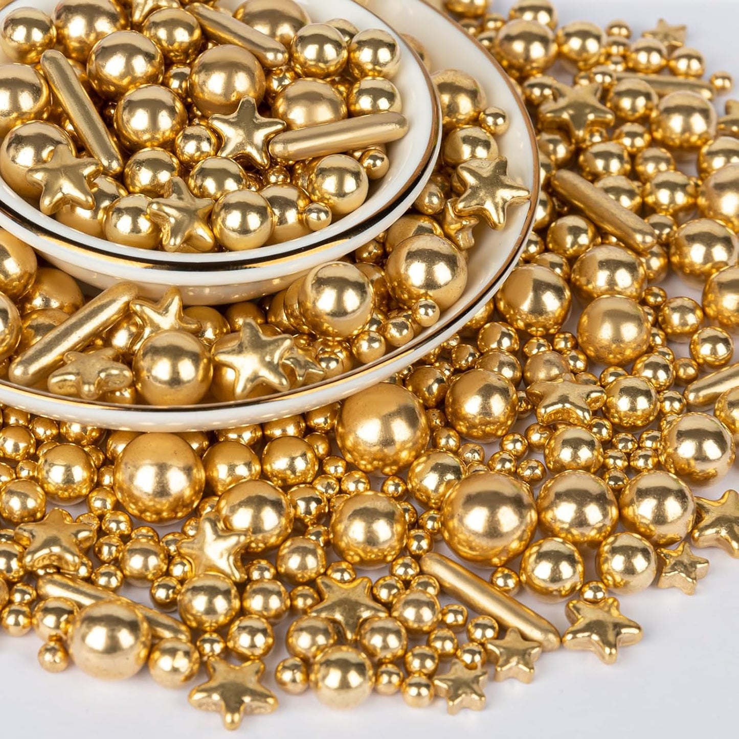 Twisweet Gold Pearl Star Rods Sprinkles for Cake Decorating, Edible Sugar Pearls for Baking, Mix Size Cake Topper Ice Cream Cupcake Cookie Dessert Decorations, Wedding Valentines Birthday Christmas Easter Mother's Day Supplies (130g/4.58oz)