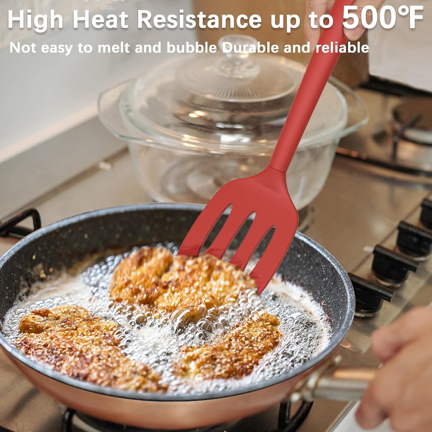 Coukre 2 Pack Silicone Spatula Set, High Heat Resistant, BPA Free Kitchen Spatula, Solid & Slotted Turner for Non-Stick Pans, Sautéing, and Flipping (2, PureRed)