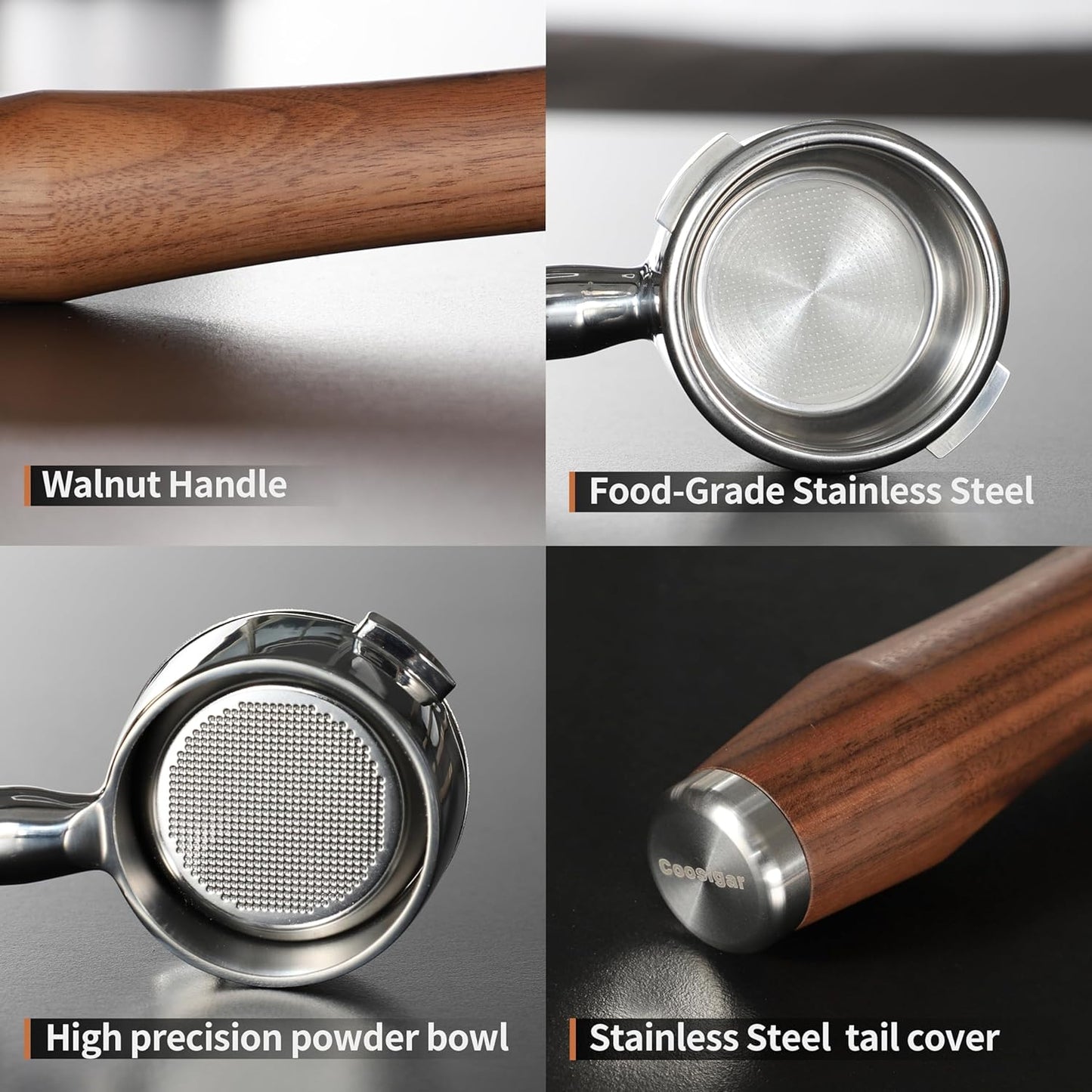 58mm Bottomless Portafilter | Fits for Gaggia machines| Stainless Steel portafilter and Walnut wood Handle|Espresso Machine Accessories(Walnut)