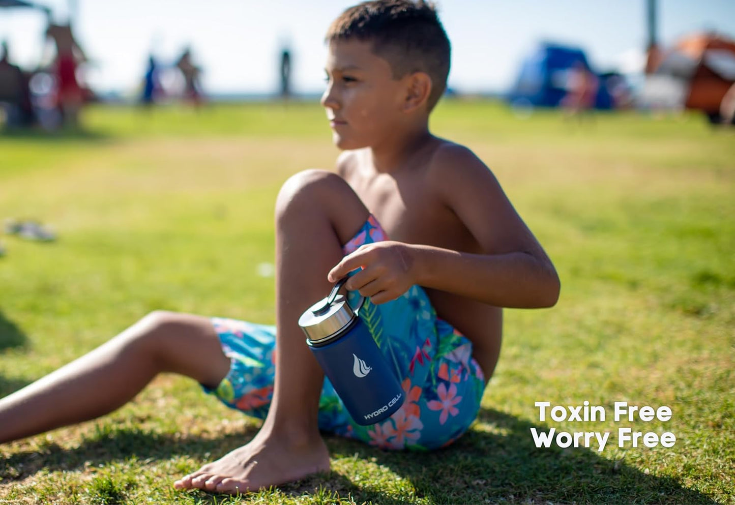 HYDRO CELL Stainless Steel Insulated Water Bottle with Straw - For Cold & Hot Drinks - Metal Vacuum Flask with Screw Cap and Modern Leakproof Sport Thermos for Adults (Navy 14oz)