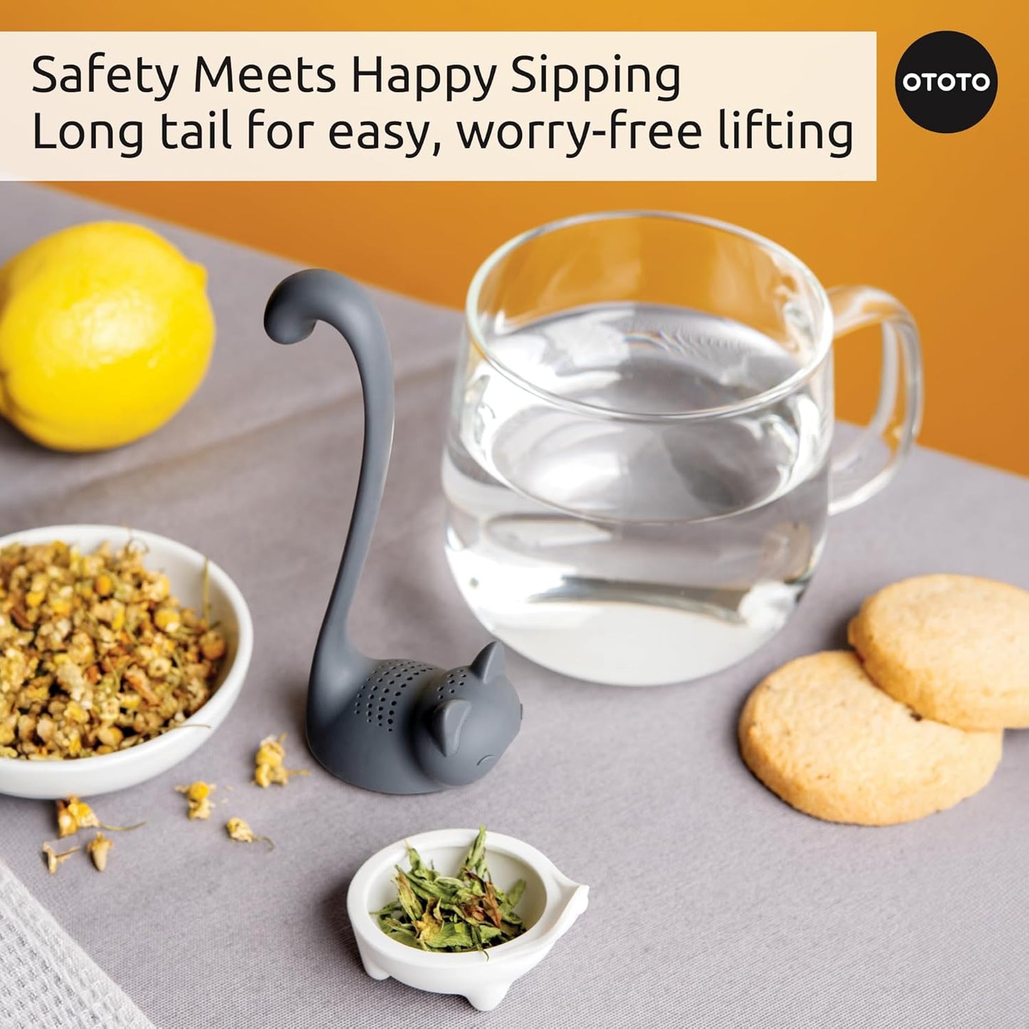 OTOTO Louie Cat Tea Infuser - Cats Loose Leaf Steeper & Diffuser, Tea Strainer Accessories, Cute Gifts for Cat Lovers, White Elephant Gifts, Cute Kitchen Accessories