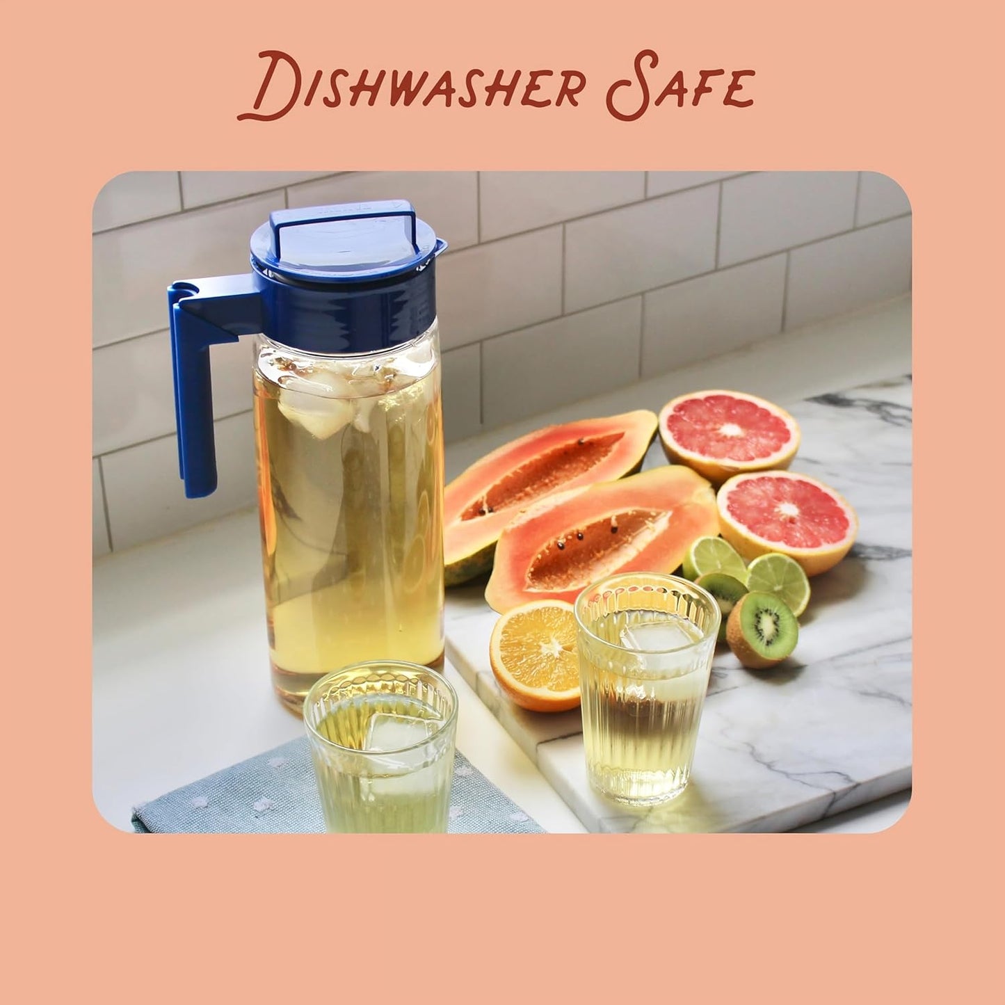 Takeya Flash Chill Iced Tea Maker - Airtight & Durable Iced Tea Maker Jug with Silicone Carry Handle - Leak-Proof & Lightweight Tea Infuser with Patented Flash Chill Technology - 2 Quart, Avocado