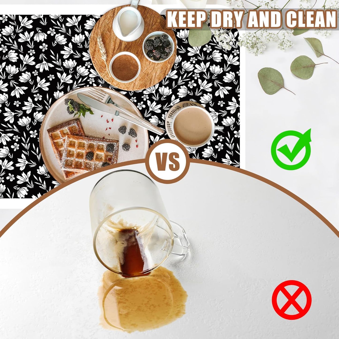 Black and White Flowers Dish Drying Mat for Kitchen Counter Coffee Bar Mat Hide Stain Absorbent Rubber Backed Drying Rack Pad Espresso Machine Coffee Table Accessories 15.7 x 23.6 Inch