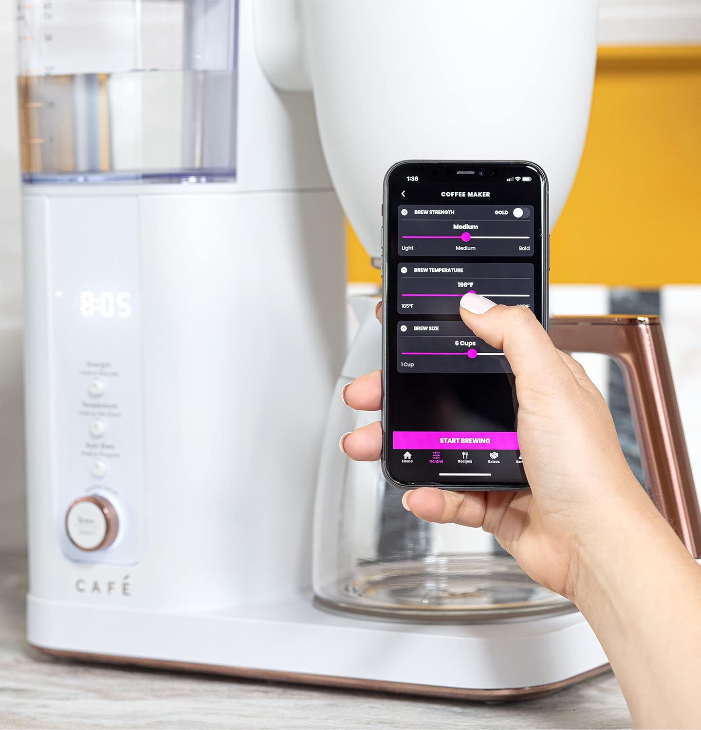 Café Specialty Drip Coffee Maker | 10-Cup Glass Carafe | WiFi Enabled Voice-to-Brew Technology | Smart Home Kitchen Essentials | SCA Certified, Barista-Quality Brew | Matte White (Renewed)