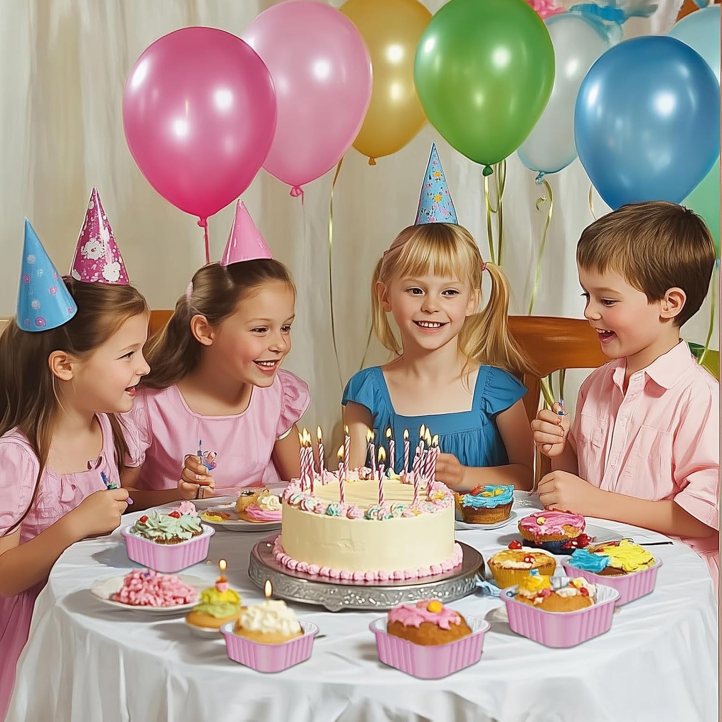 25 Pack Square Mini Cake Pans with Lids,Mini Loaf Pans with Lids,Aluminum Foil Baking Cups,Disposable Ramekins Cupcake Cups,Dessert Cups for Wedding Birthday Party Picnics,5oz (Pink)