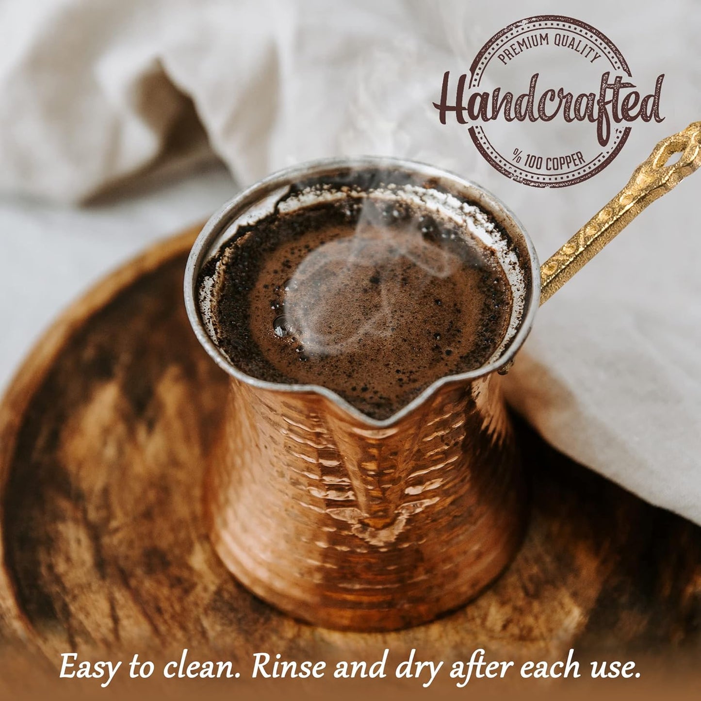 Volarium Turkish Coffee Pot, Greek Arabic Coffee Maker, Hammered Copper Coffee Cezve, Stove Top Coffee Maker (Large)