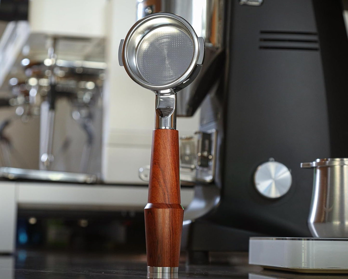 58mm Naked Portafilter Compatible with Breville Dual Boiler, Oracle, Oracle Jet Espresso Machines Rosewood Handle 2 Ears 18-21g Double Shot Filter Basket Included