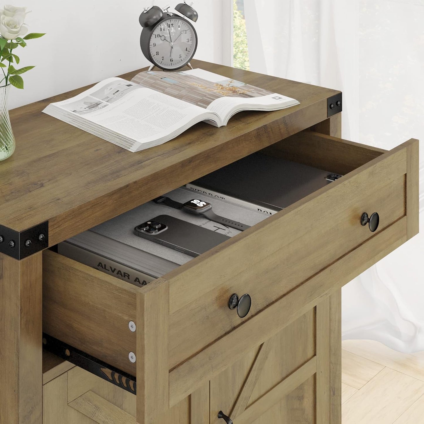 HOSTACK Coffee Bar Cabinet, Kitchen Storage Cabinet, Modern Farmhouse Buffet Sideboard with Drawer and Adjustable Shelf, Barn Door Accent Cabinets for Kitchen, Dining Room, Entryway,Rustic Brown