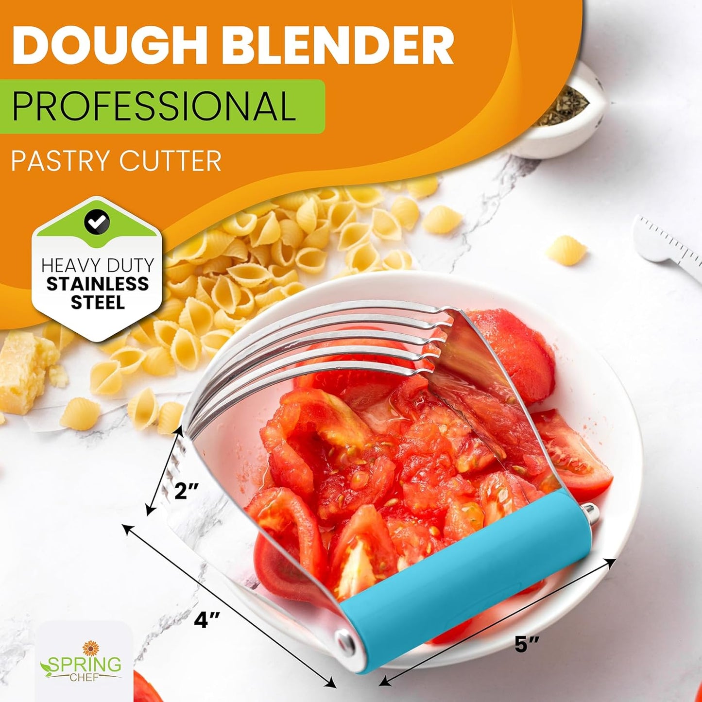 Spring Chef Large Dough Blender for Baking, Heavy Duty Dough Cutter Tool, Stainless Steel Puff Pastry Cutter Tool with Sharp Blades, Dishwasher Safe Manual Pastry Blender for Easy Mixing - Teal