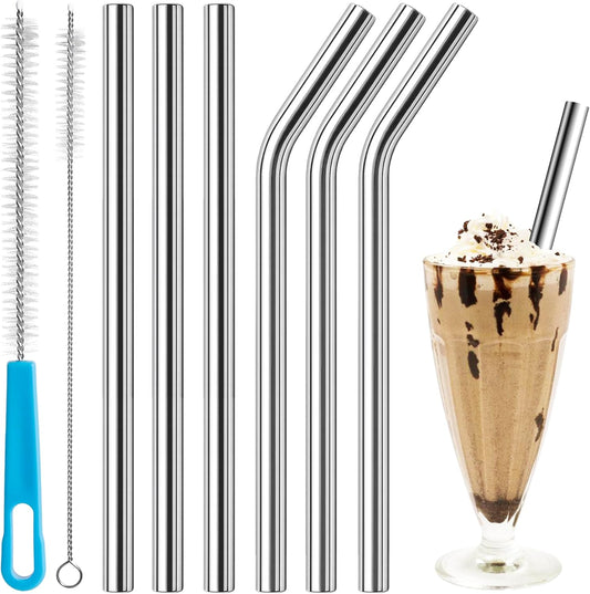 Metal Smoothie Straws Reusable, 0.4'' Extra Wide Stainless Steel Drinking Straws for Milkshake, Smoothie, Thick Beverages, Cleaning Brush