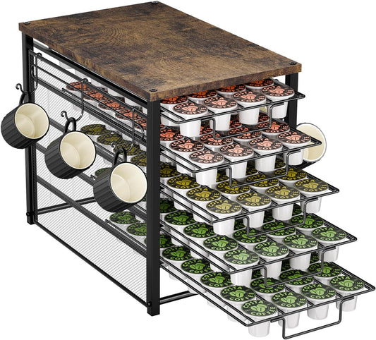 Simple Trending 5 Tier Coffee Pod Holder for K Cup, 160 Pod Pack Capacity Rack, Wood, Black