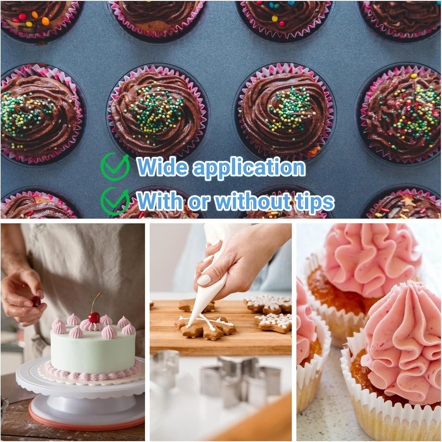 18 Inch Large Piping Bags 200 Pack - Disposable Pastry Bags - Thick Anti-Burst Pastry Icing Frosting Piping Bags For Decorating Cupcakes Cakes Cookies (Large 18 Inch-200 Pack)