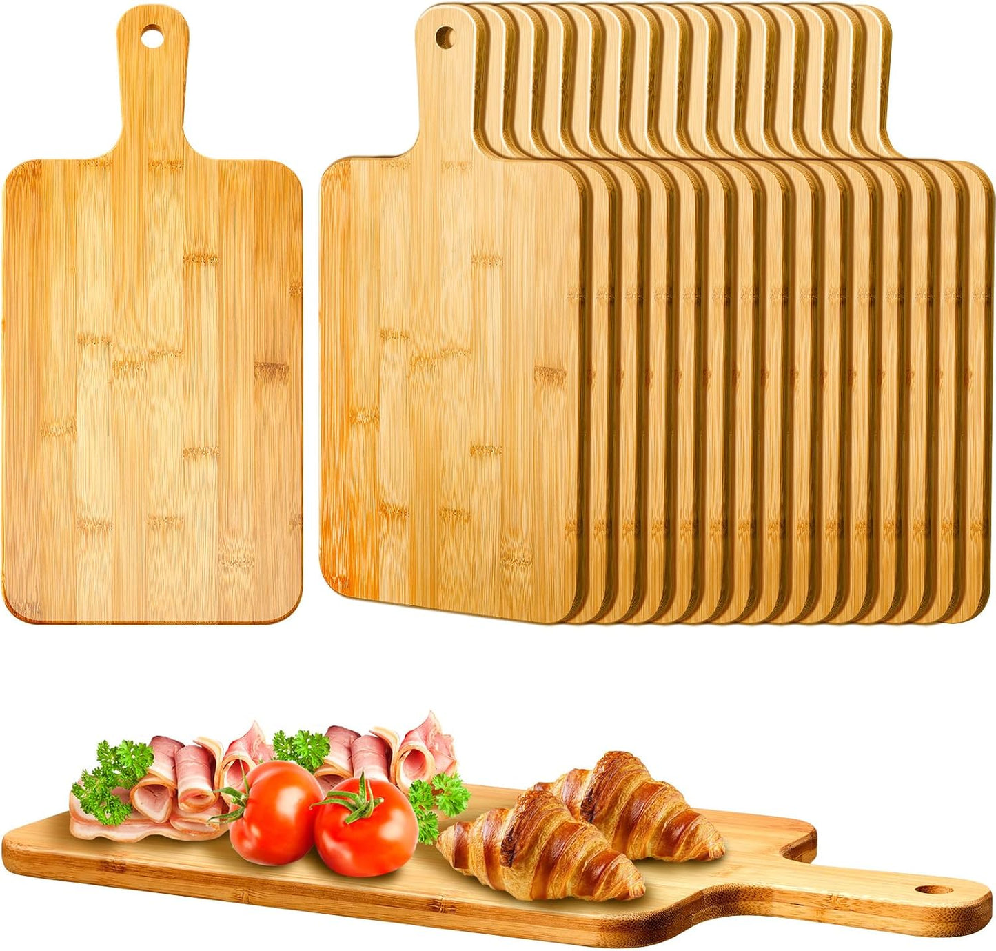 Nuenen 40 Pcs Wood Cutting Board with Handle 15.7 x 7.8 Inch Acacia Bamboo Wooden Serving Kitchen Chopping Boards for Pizza, Bread, Cheese, Charcuterie, Fruit, Vegetables (Bamboo)