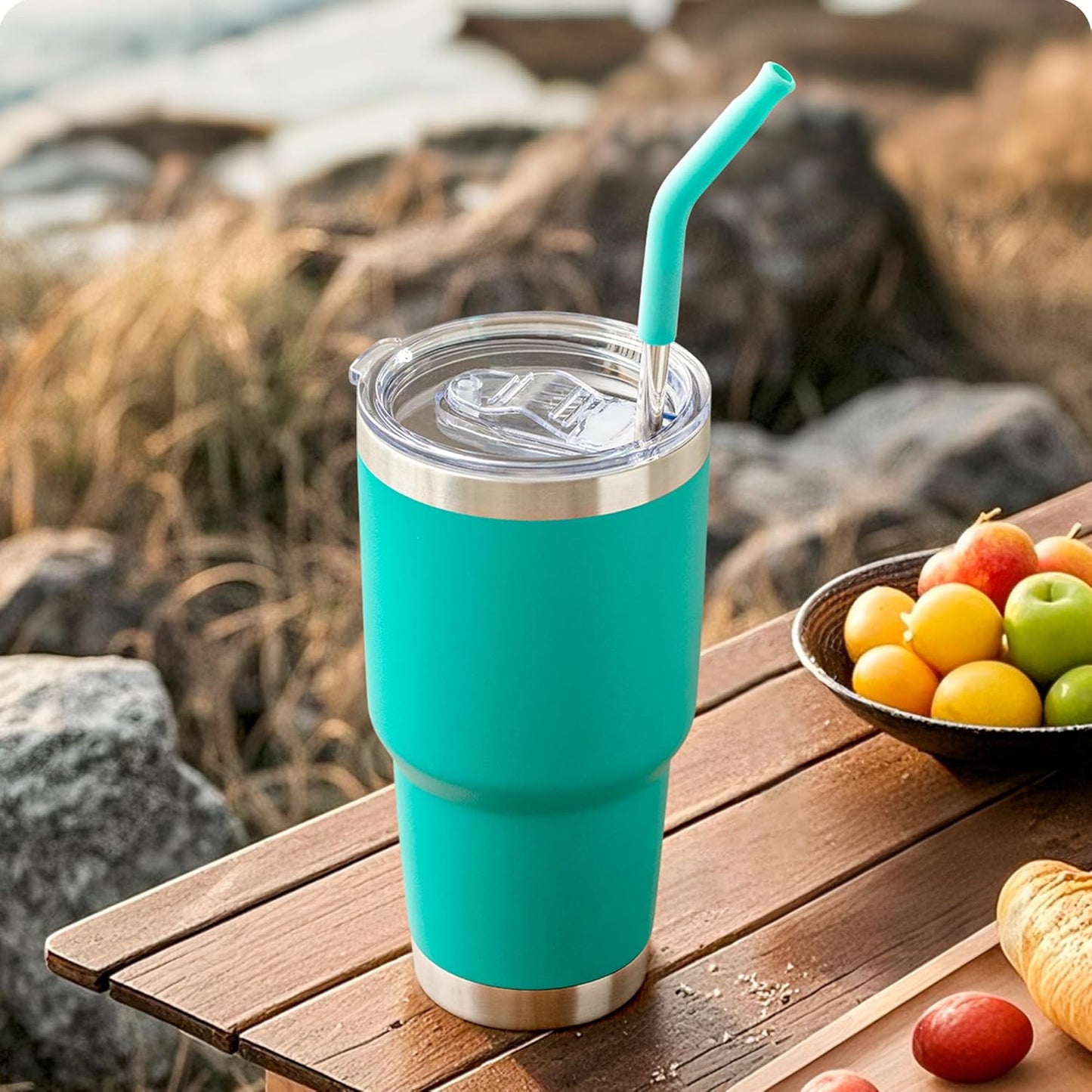 Stainless Steel Straws for 30 oz YETI Tumbler, 4 Pcs Metal Straws Reusable with Silicone Tip for 30 oz 35 oz YETI Cup(Color 1)