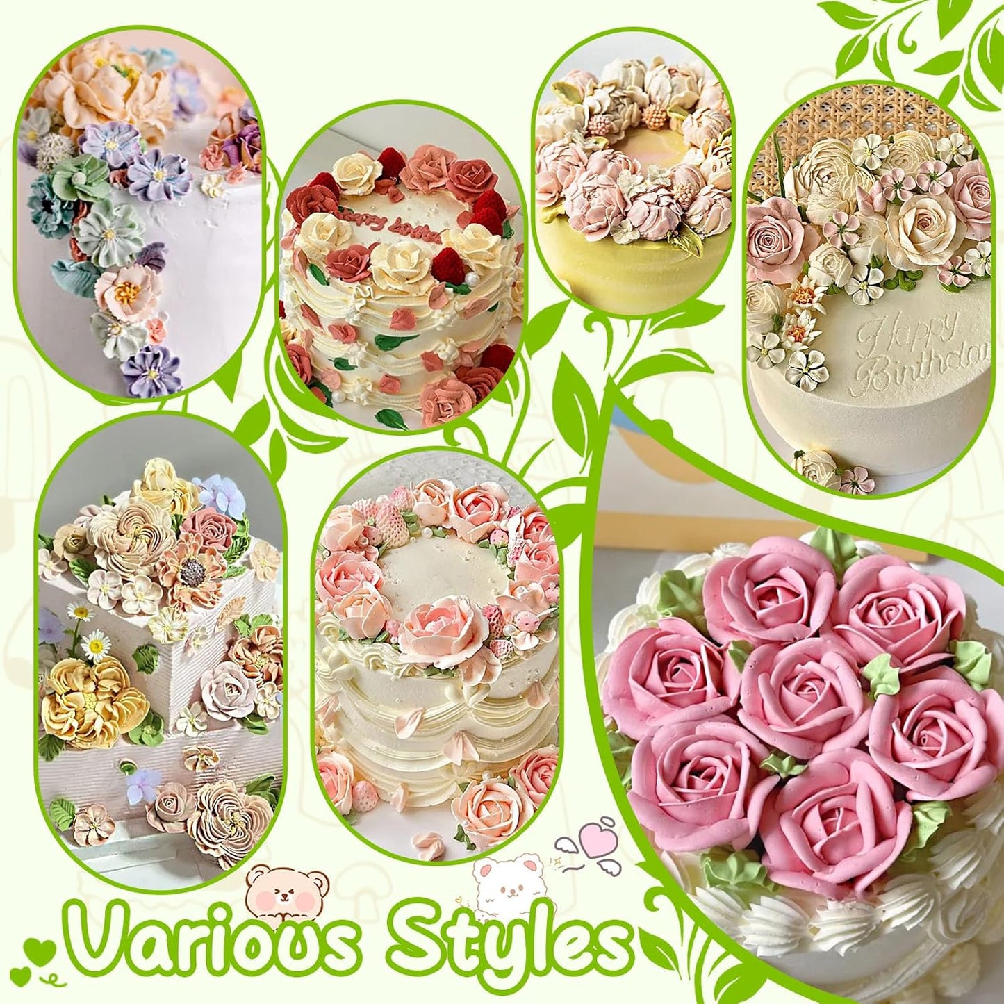 Suuker Fondant Rose Piping Tips Set, Stainless Steel Cake Decorating Pastry Tools, Cake Decorating Supplies Baking Set Tools (7 Pieces)