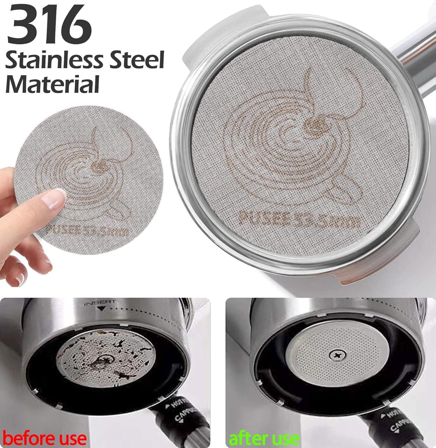 PUSEE 51mm Espresso Dosing Funnel & 51mm Puck Screen, Magnetic Coffee Dosing Ring Aluminum Metal,Reusable 1.7mm Thickness 150μm Espresso Puck Screen 316 Stainless Steel Fits 51mm Portafilter