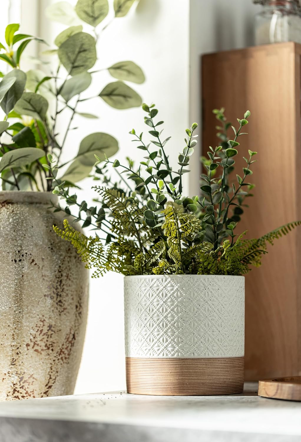 Ceramic Coffee Container Kitchen Food Storage Jars for Spice Sugar Tea Bag, Stackable Farmhouse Jars for Kitchen Pantry - Coffee Bar Accessories Housewarming Weeding Gift - White & 42 fl.oz