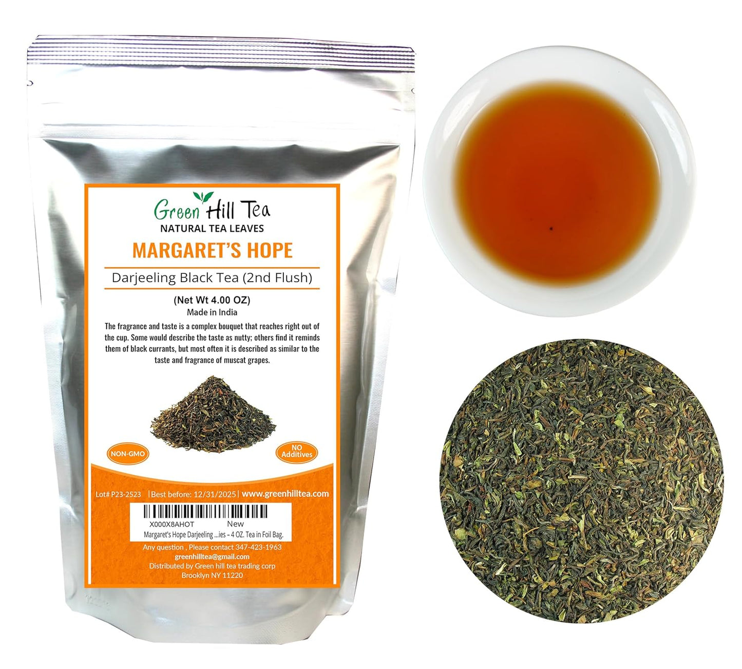 Greenhilltea - Darjeeling Margaret's Hope (TGFOP) Second Flush - Premium Loose Leaves Black Tea From Himalayas- Medium Caffeine-Mellow and aromatic with muscatel notes – 4 OZ. Tea in Foil Bag.