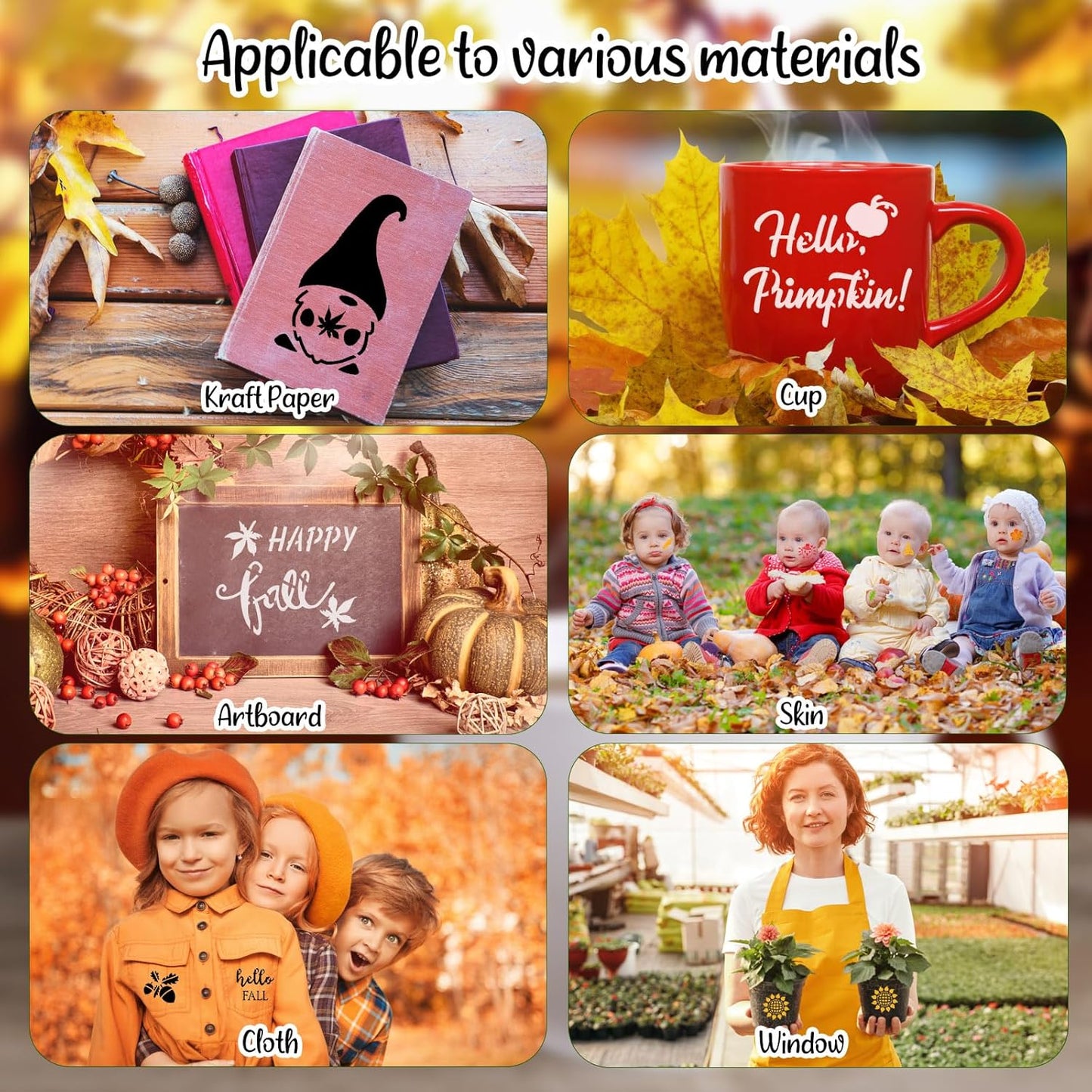 100 Pcs Stencils for Painting on Wood Reusable Stencil Crafts Drawing Templates Holiday Wall Paper for DIY Scrapbook Home 2 x 2 Inch(Maple, Pumpkin)