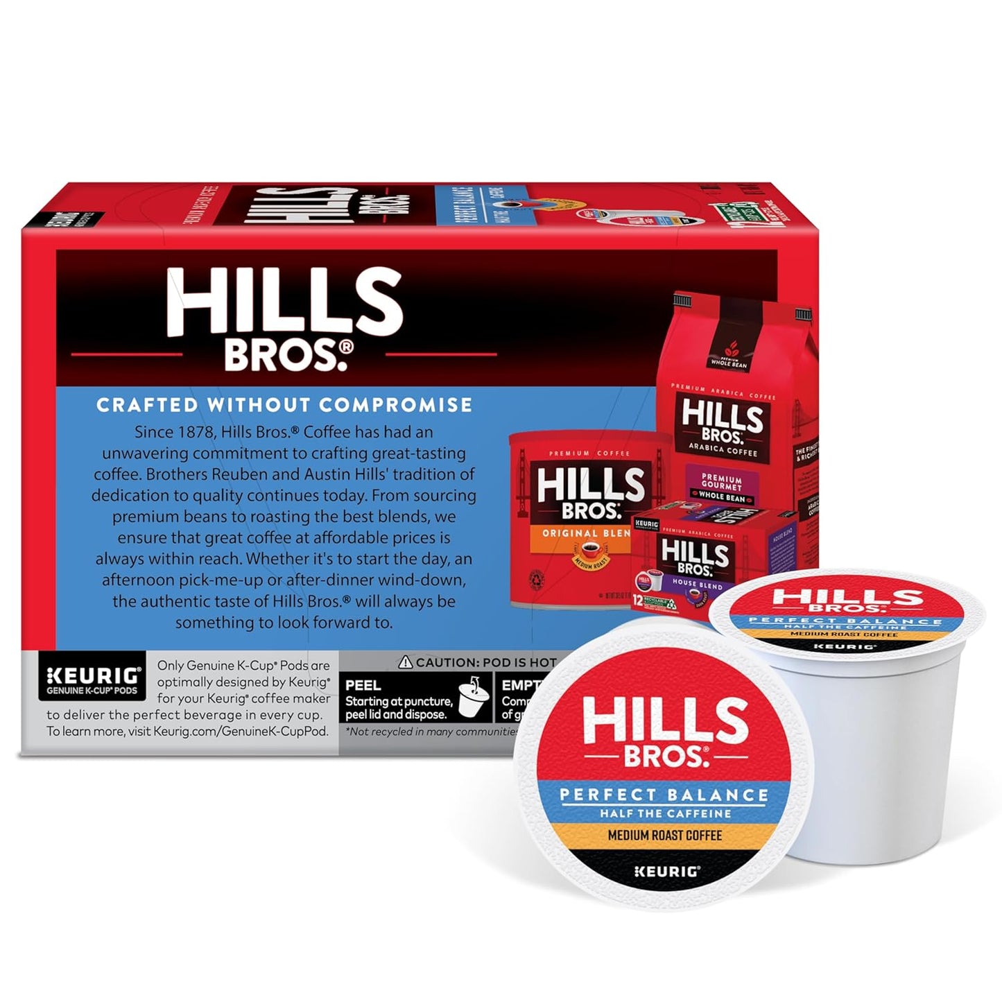 Hills Bros. House Blend Keurig K-Cup Pods for Keurig Brewers – Dark Roast Premium Arabica Blend, Kosher – 1 Pack of 12 Single Serve Pods