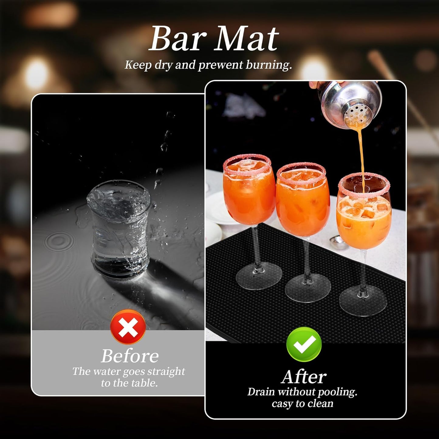 6 Pcs Rubber Bar Mat for Countertop 18 x 12 Inch Coffee Bar Mats Non Slip Silicone Bars Mats for Bartending,Drying Spill Mats for Restaurants,Black