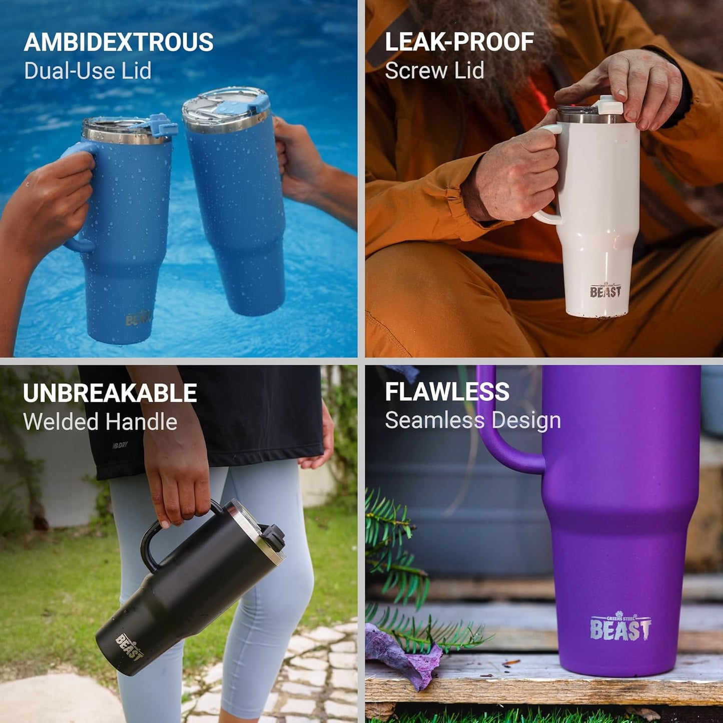 Beast 42 oz Tumbler Stainless Steel Vacuum Insulated Coffee Ice Cup Double Wall Travel Flask (Arctic White)