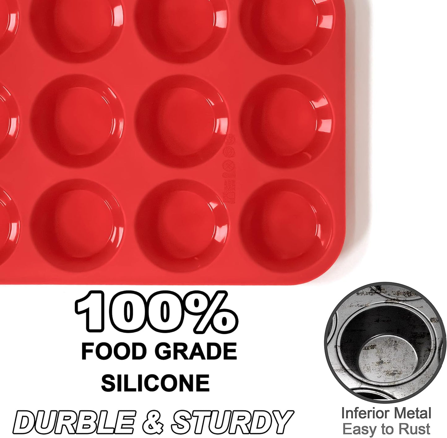 Anaeat Silicone Muffin Pan set- Regular 12 Cups Cupcake Tray, Non-Stick Silicone Baking Molds for Making Muffin Cakes, Cupcake, Chocolate, Bread,Tart and Desserts, Just Pop Out (2 Pack)