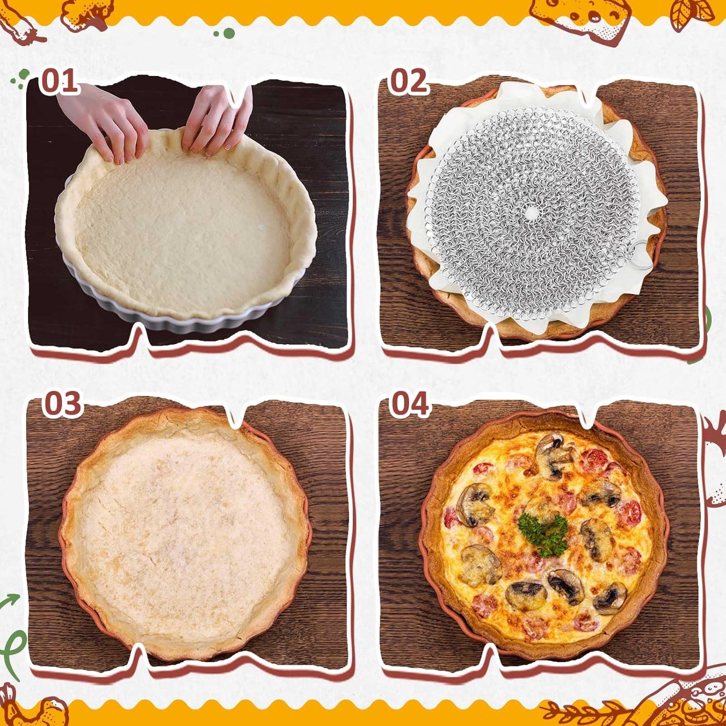 Patelai 2 Pcs Stainless Steel Pie Weights for Baking Universal Fit Pie Weight for 7-10 Inch Pies Round Metal Pies Weights Chain Dishwasher Safe Durable Blind Baking Dough Cooking Pastry (8 Inch)