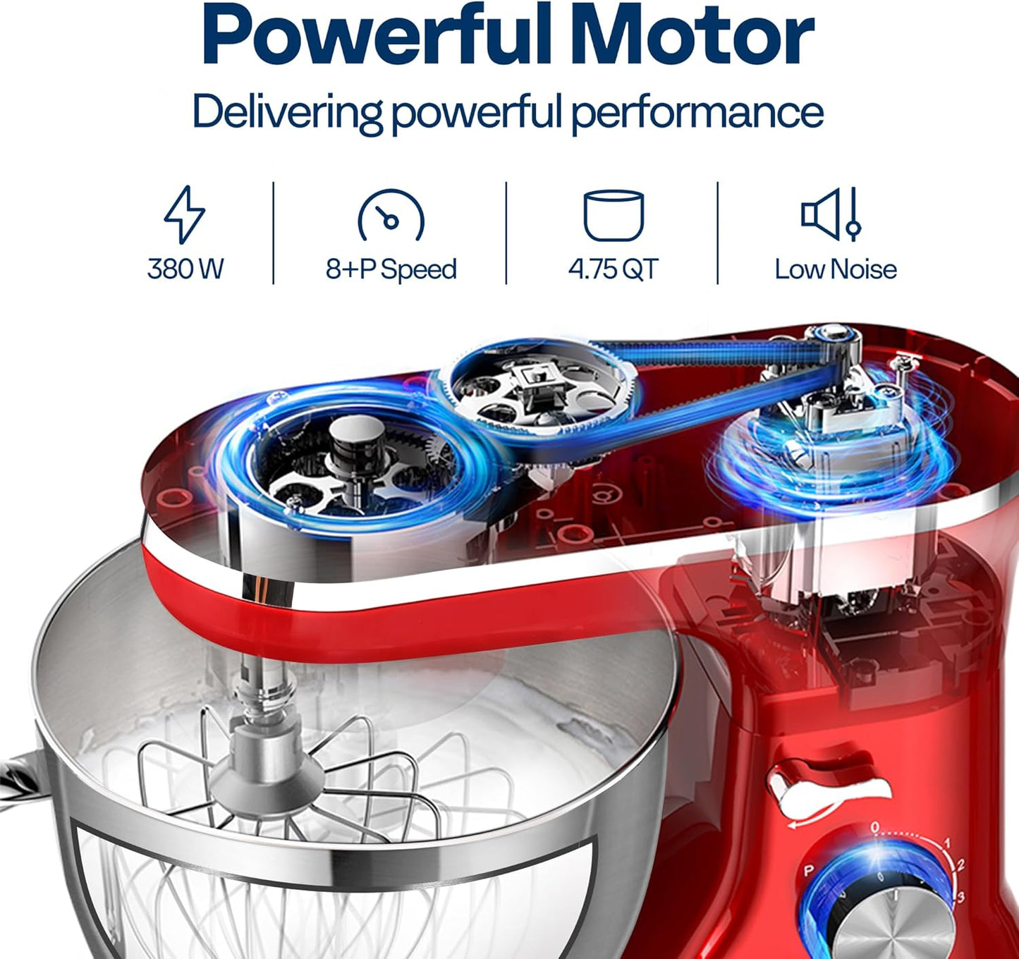 VIVOHOME 4.75 Quart Stand Mixer, 8 Speed Kitchen Electric Food Mixer, Household Stand Mixer for Baking, Cake, Bread with Beater, Dough Hook, Wire Whip and Egg Separator, Red