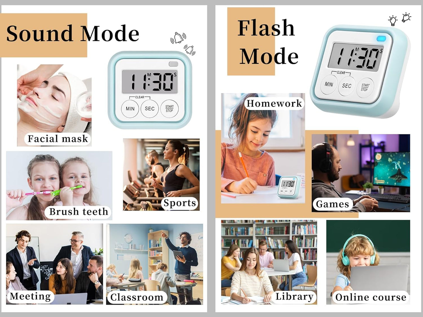 Timer, Kitchen Timers for Cooking Classroom Timer for Kids Teachers Magnetic Digital Timers 4 Pack, Blue