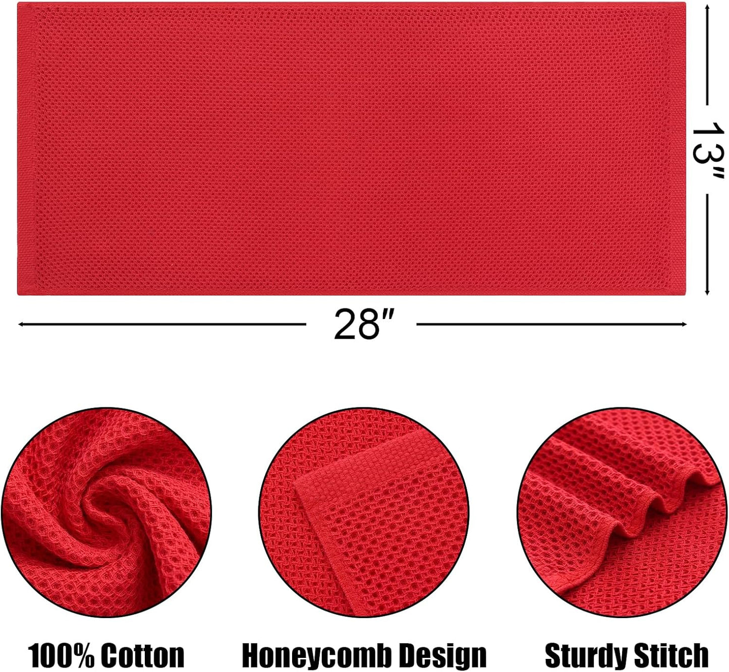 Kitinjoy 100% Cotton Waffle Weave Kitchen Towels, 4-Pack Super Soft and Absorbent Dish Towels for Drying Dishes, Kitchen Hand Towels, 13 in x 28 in, Red