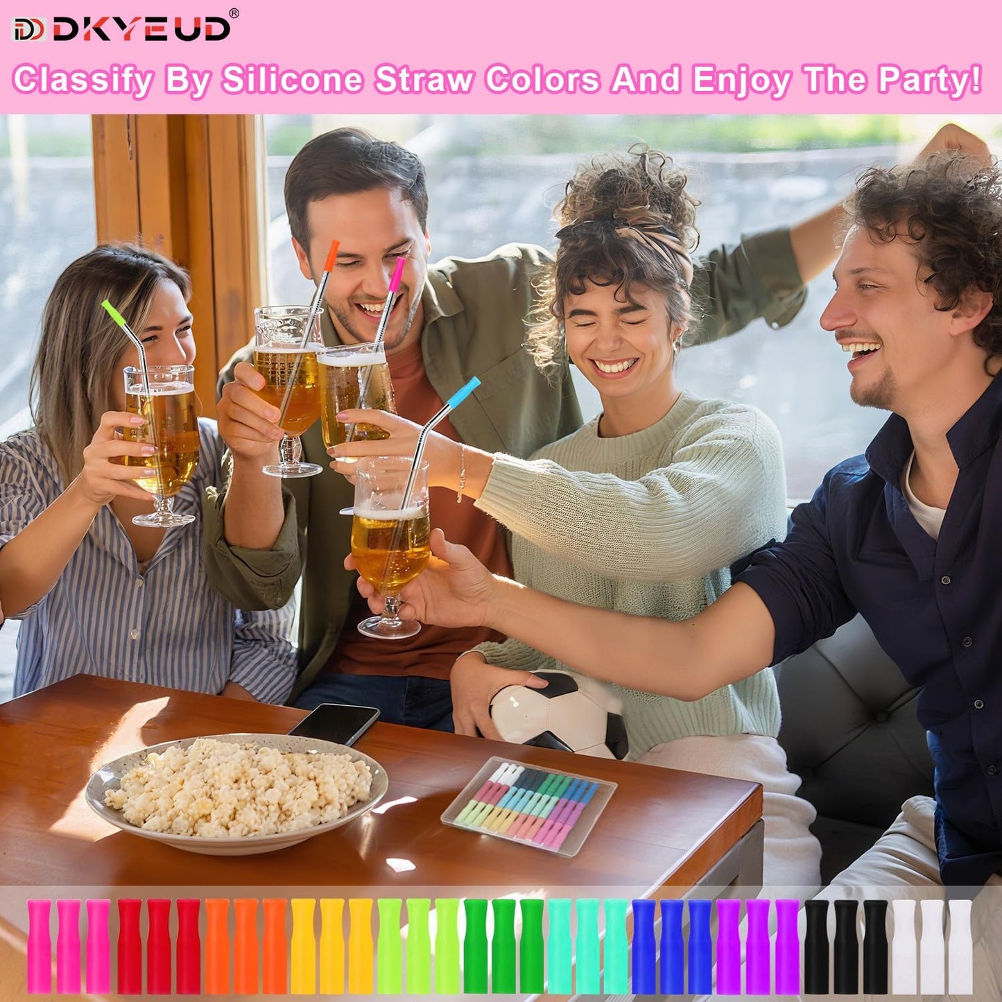 36PCS Food-Grade 12 Colors Metal Straws Reusable Silicone Tips,Only Fit Diameter 0.32In- 8mm Stainless Steel Straws, BPA Free, Eco-Friendly