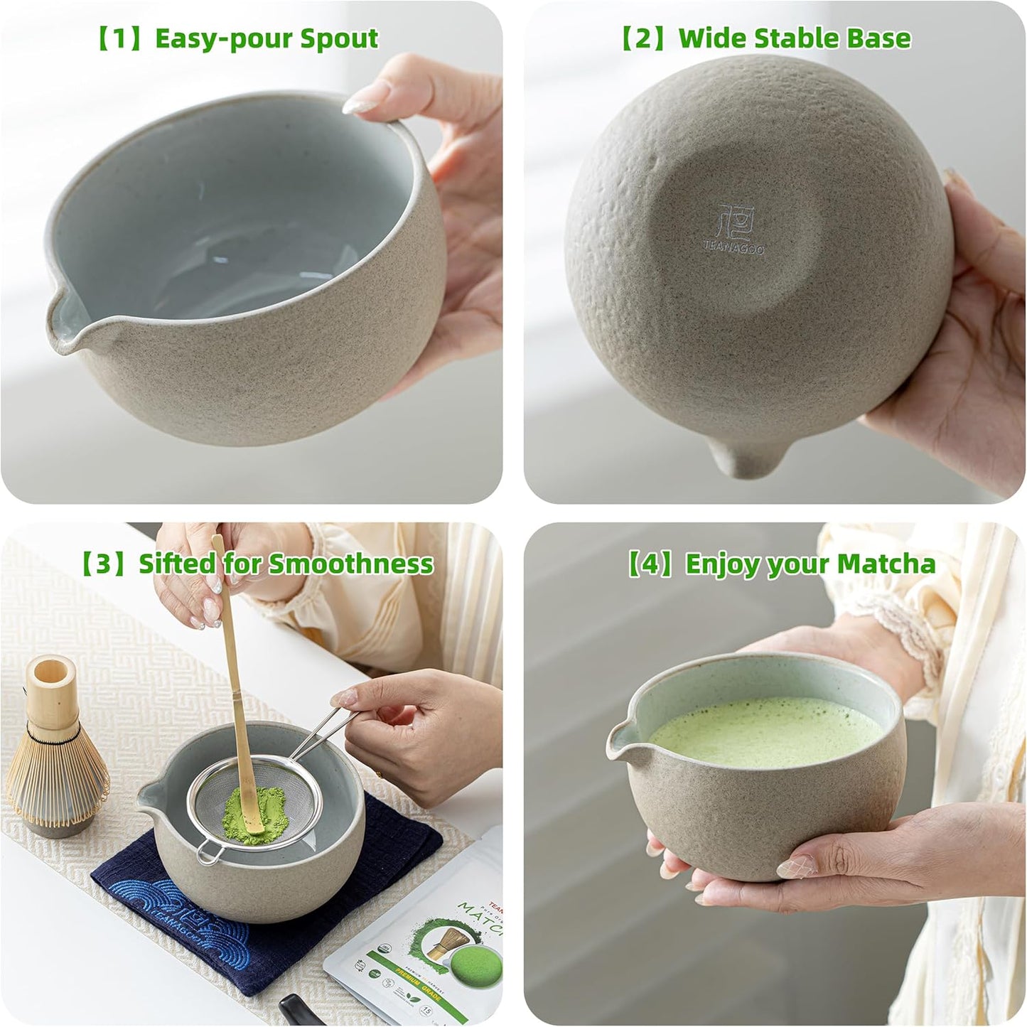 TEANAGOO Matcha Whisk Set,7 Pcs Matcha Set,Matcha Kit for Ceremony,Matcha Tea Set for Making Breakfast/Latte,Starter Kit Set and Bowl with All Accessories,Gift for Friend/Family
