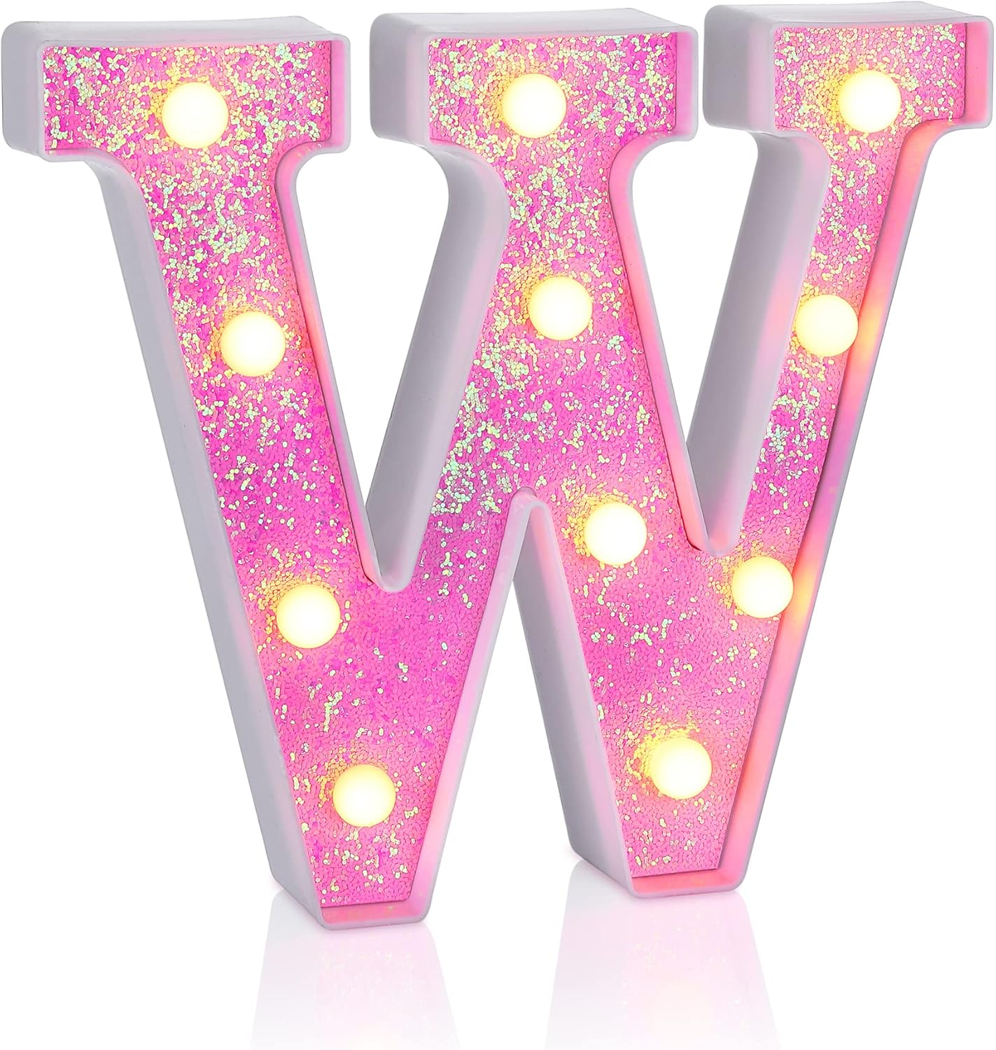 Foaky Pink Light up Letters，Pink Party Decorations,Girls Room Decor,Glitter Light Up Letters,Alphabet Letter Sign for Night Light Birthday Party Girls Gifts, Home Bar Decoration（W）