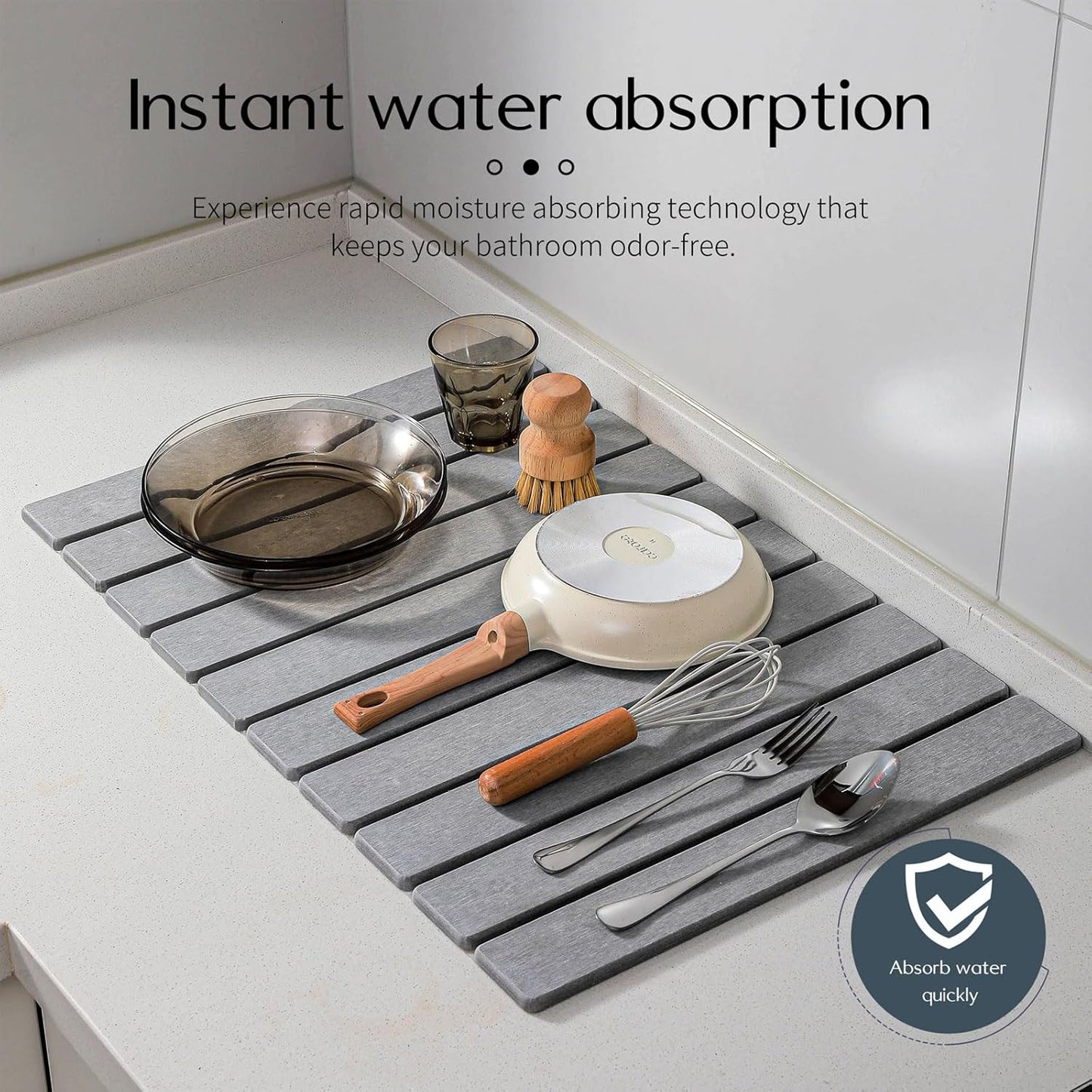 Large Stone Dish Drying Mat for Kitchen Counter, , Marbled Water Absorbing Diatomaceous Earth Drying Pad for Countertop Bottles Utensils Cups 24"x16"