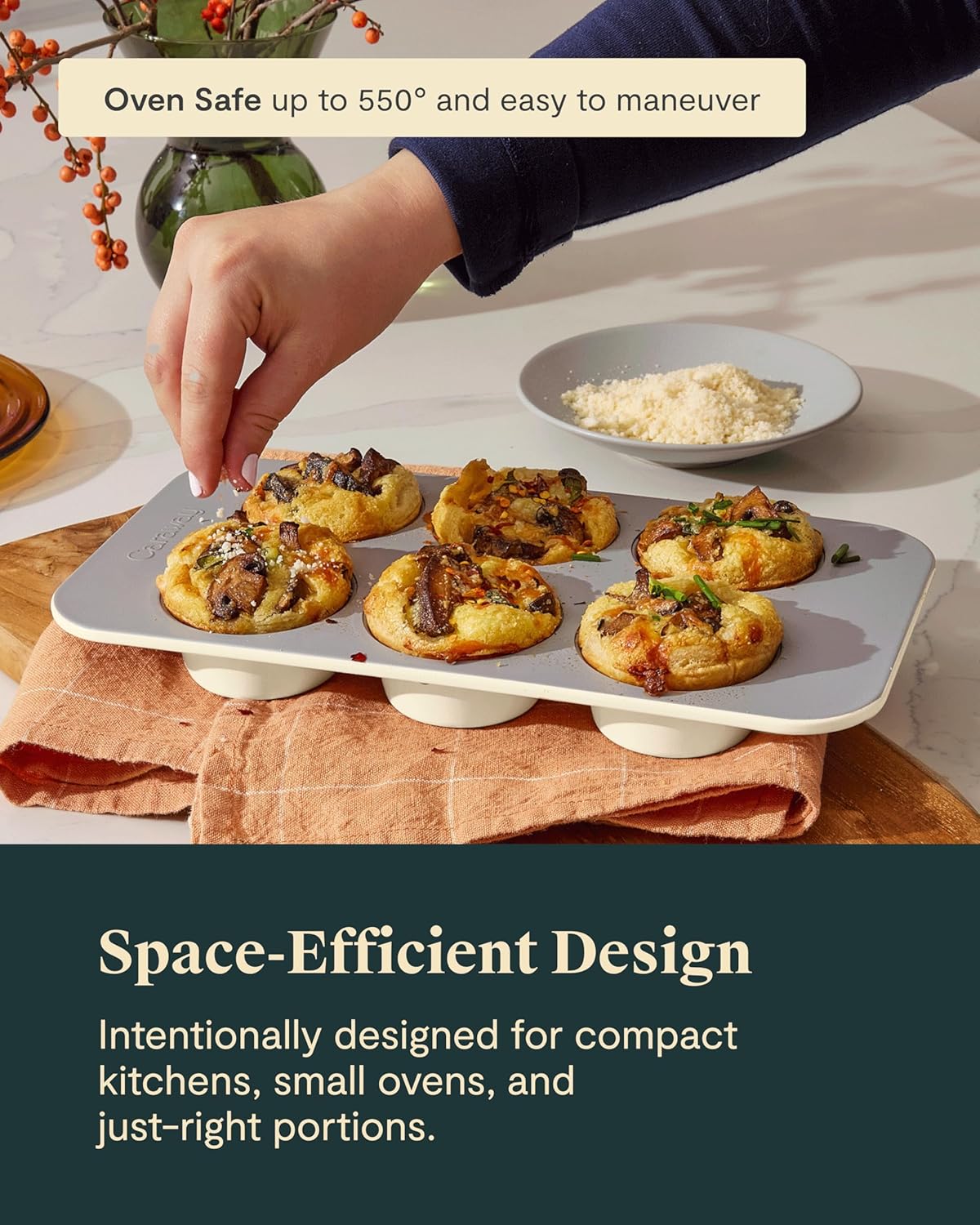 Caraway Nonstick Ceramic 6 Cup Muffin Pan – Non-Toxic, PTFE & PFOA Free – Oven Safe – Aluminized Steel Core – Small Muffin Pan for Baking Cupcakes, Muffins & More - Black