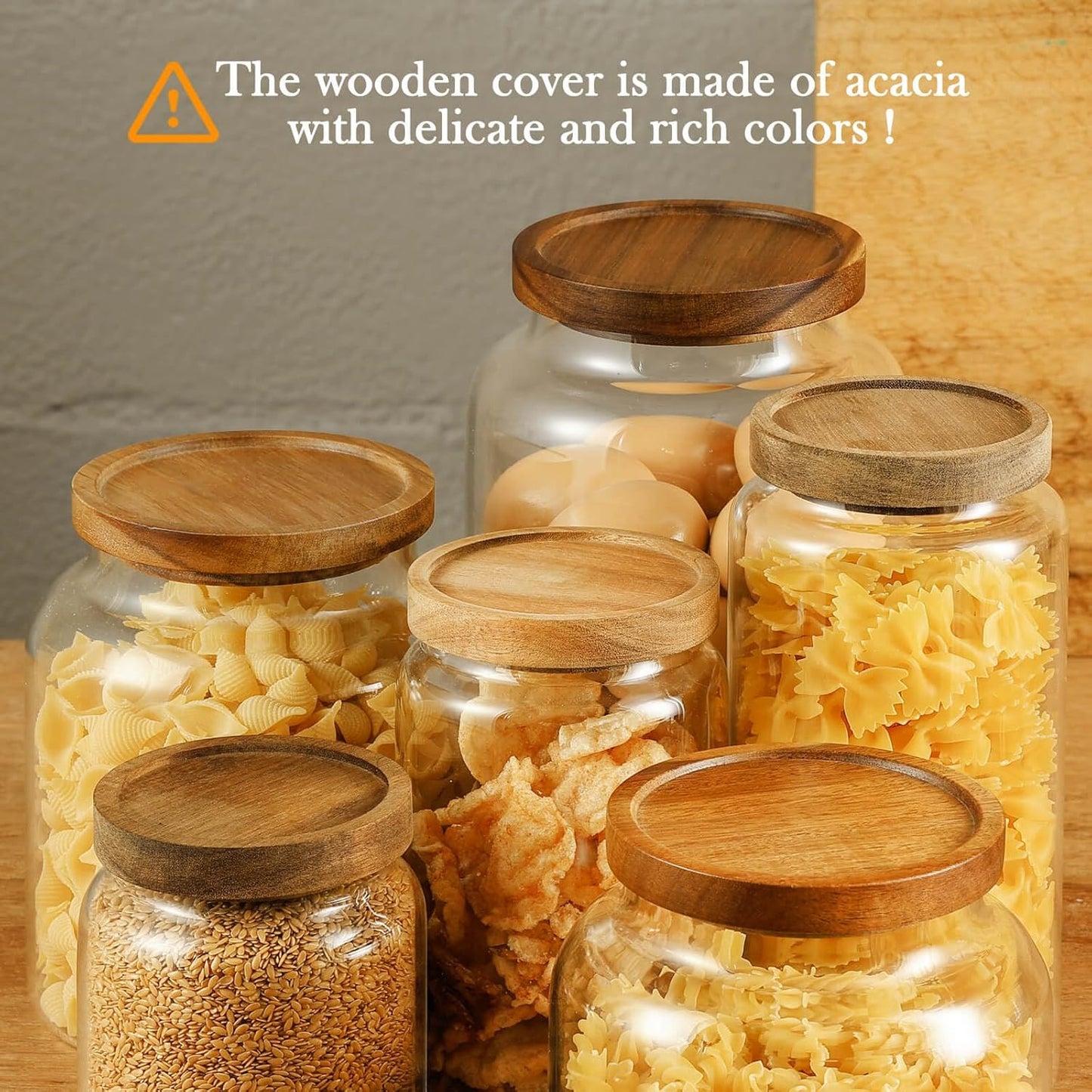 Labina Glass Storage Container Airtight Food Jars Kitchen Canister with Wood Lids, 40 Oz Wide Mouth Pantry Organization Glass Jar for Flour, Sugar, Cookie, Spagetti, Nuts and Candy (2 Pack)