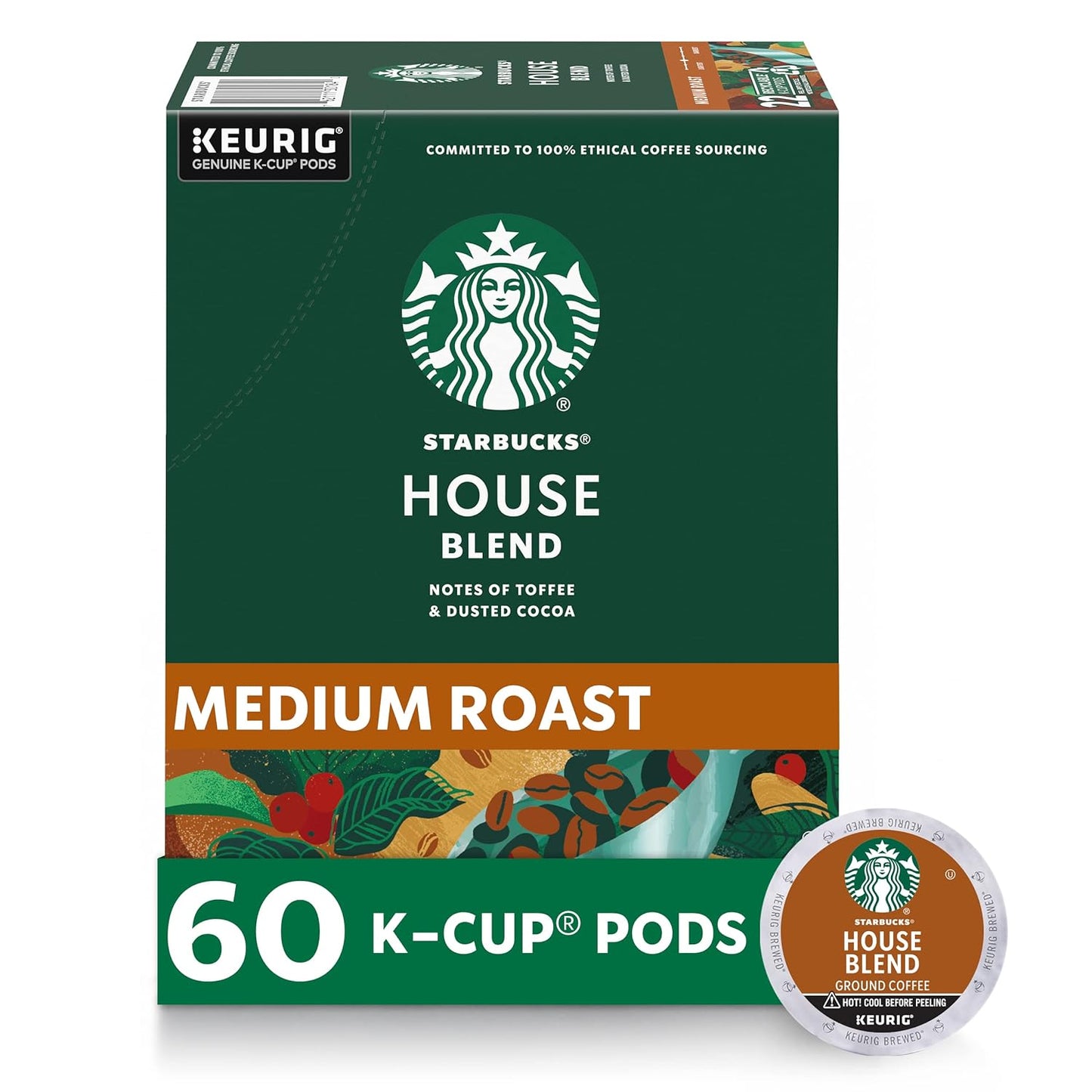 Starbucks K-Cup Coffee Pods, Medium Roast Coffee, House Blend for Keurig Brewers, 100% Arabica, 6 boxes (60 pods total)