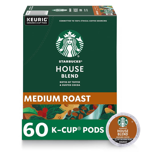 Starbucks K-Cup Coffee Pods, Medium Roast Coffee, House Blend for Keurig Brewers, 100% Arabica, 6 boxes (60 pods total)