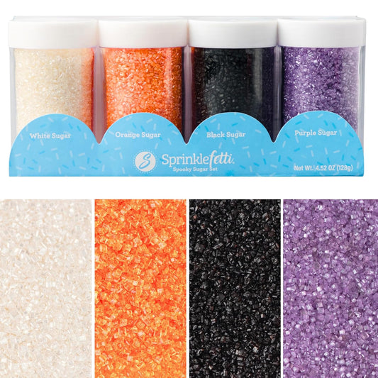 Sweets Indeed Halloween Sugar Sprinkles 4-Pack – 4.52 oz Spooky Sugar Set | White, Orange, Black & Purple Decorating Sugars | Edible Baking Decorations for Cookies, Cupcakes & Cakes