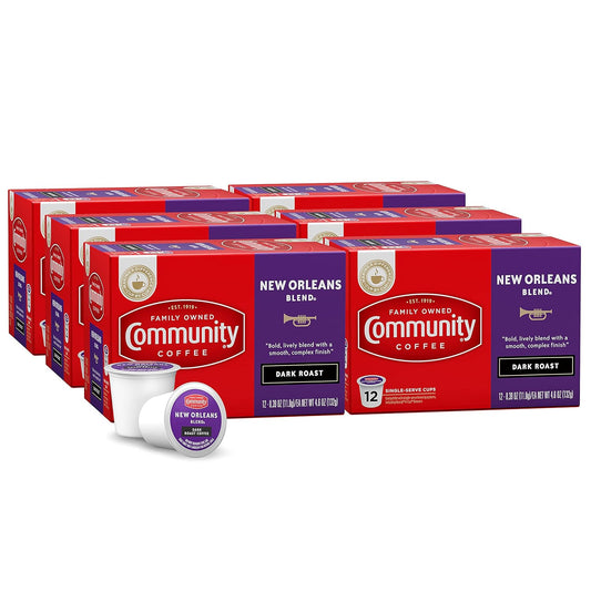 Community Coffee New Orleans Blend 72 Count Coffee Pods, Special Dark Roast, Compatible with Keurig 2.0 K-Cup Brewers, 12 Count (Pack of 6)