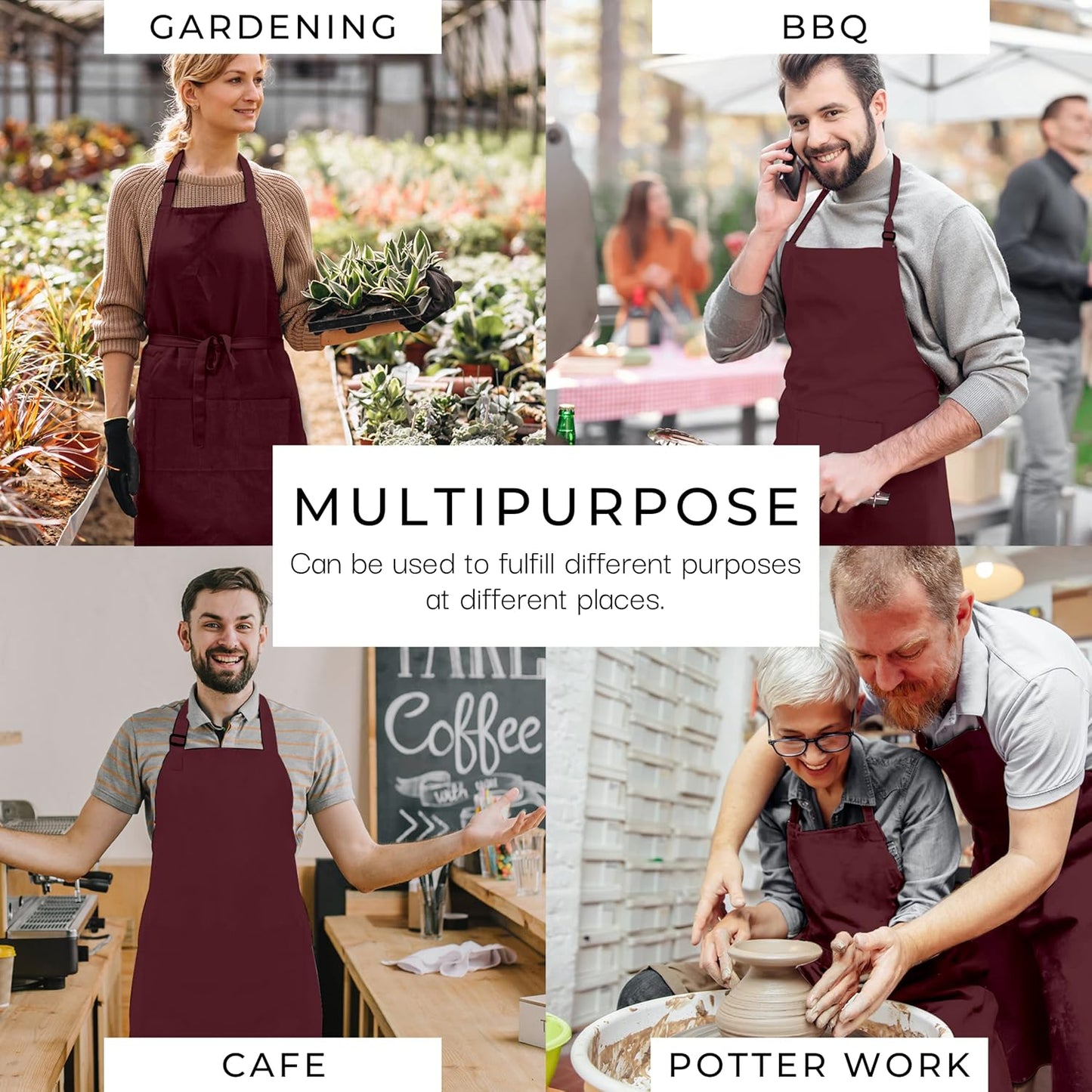 RAJRANG 100% Cotton Cooking Apron with 3 Pockets Kitchen Chef BBQ Adjustable Bib Aprons for Women Men