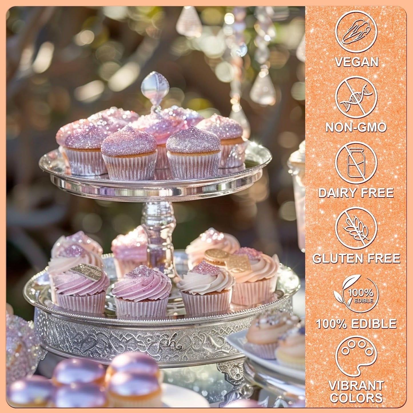 Orange Edible Glitter - 5g Food Grade Cake Decorating Shimmering Glitter, Edible Sprinkle Luster Dust for Drinks, Chocolates, Fondant, Strawberries, Cupcakes, Candy, Cookie - Vegan