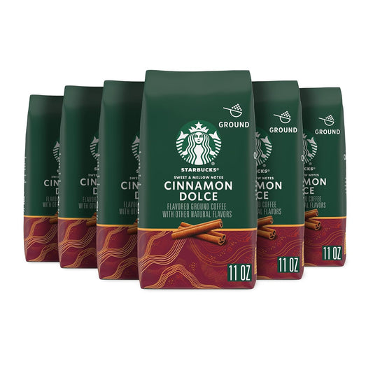 Starbucks Ground Coffee, Cinnamon Dolce Flavored Coffee, Naturally Flavored, 100% Arabica, 6 bags (11 oz each)