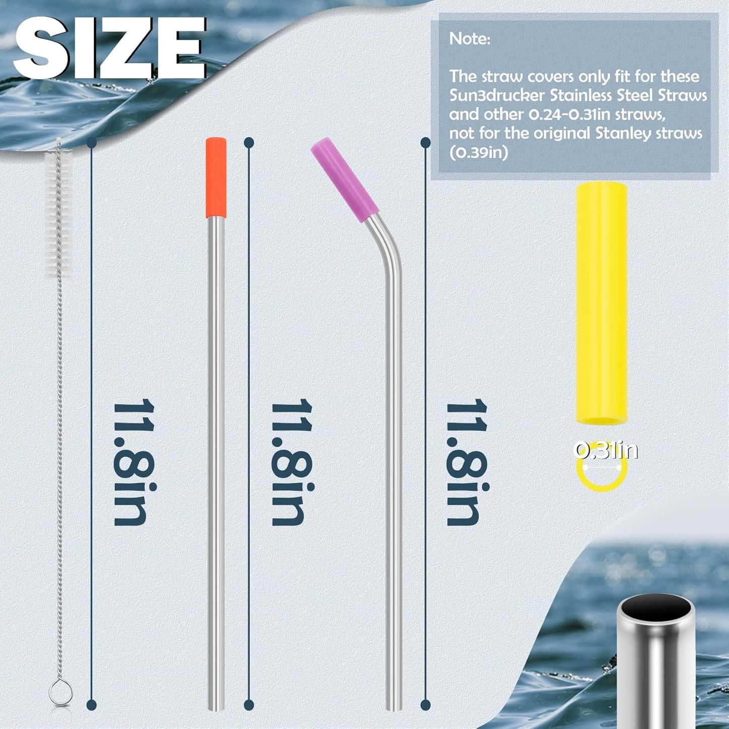 Stainless Steel Replacement Straws for Stanley Adventure Travel Tumbler (6 Straws with Tips for 40oz)