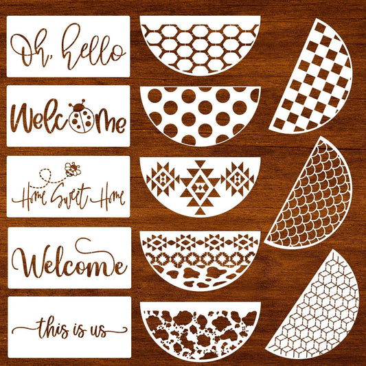 Welcome Stencils for Painting on Wood 12” Welcome Stencil for Wood Sign Hello Doormat Stencils Templates for Door Hanger Door Mat Fabrics