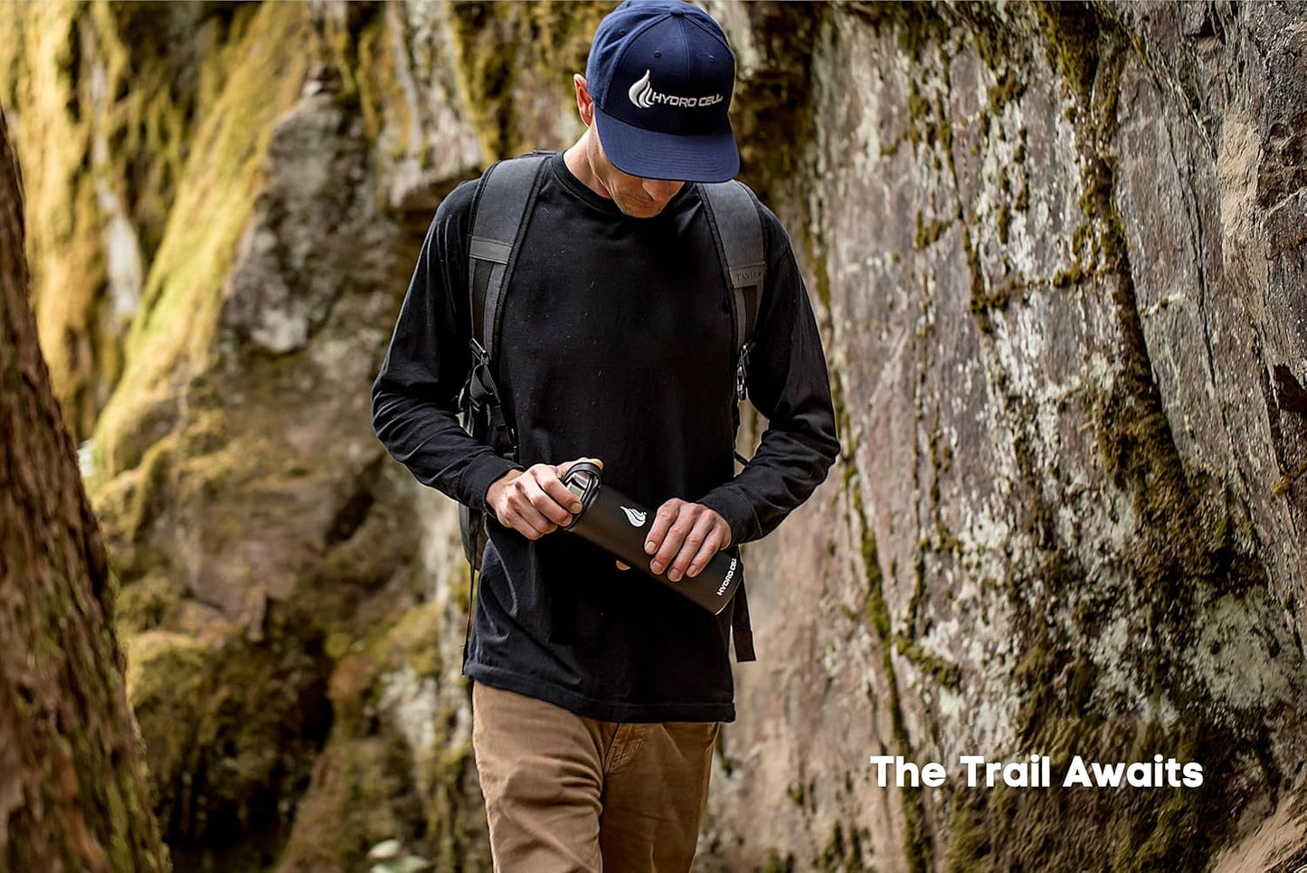 HYDRO CELL Stainless Steel Insulated Water Bottle with Straw - For Cold & Hot Drinks - Metal Vacuum Flask with Screw Cap and Modern Leakproof Sport Thermos for Adults (Black 24oz)